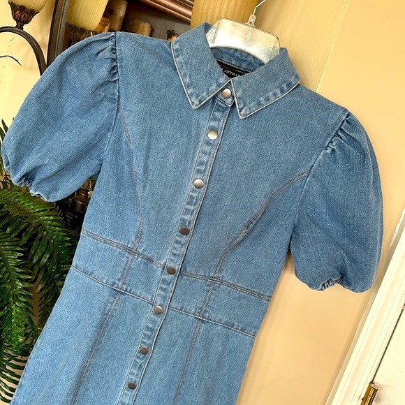 Brand New The Fifth Label Denim Jean Dress Puff Sleeve Button Front Blue Mini - Picture 9 of 16